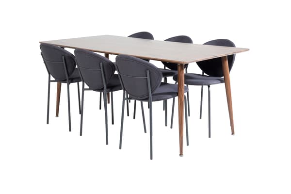 Spisebord og stol sæt Polar 180 cm valnød sort stof
