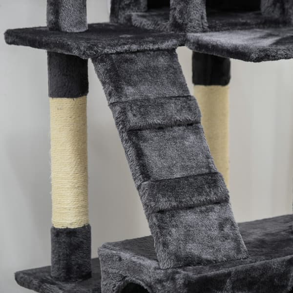 Kattetræ 173 cm, Multi-niveau med Hule, Sisal Stolper, Stor Platform, Mørkegrå