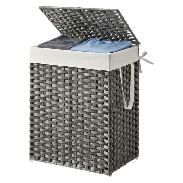 Tvättkorg 46x33x60 cm Grå Syntetisk Rattan