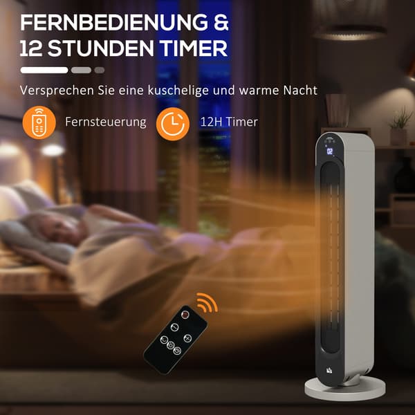 Elektrisk värmare, 3 lägen, 12-timmars timer, LED-display, oscillationsfunktion