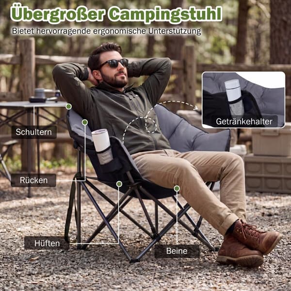 Sammenklappelig campingstol 74x90x99 cm grå