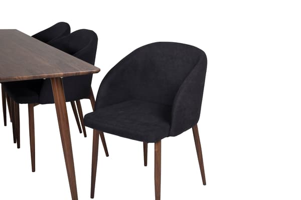 Spisebord og stole sæt Polar 180 cm valnød sort stof