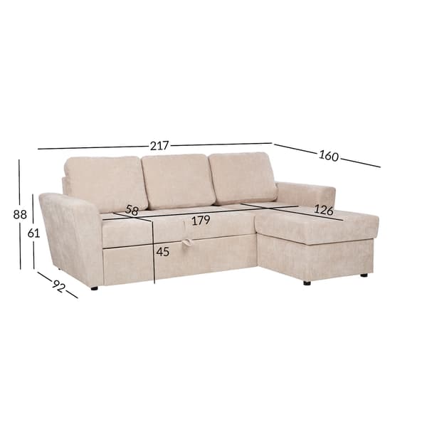 Hörnbäddsoffa INGA 217x160x88 cm Beige Tyg