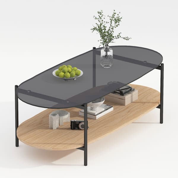Sofabord 120x55x40 cm Grå Glas Eg