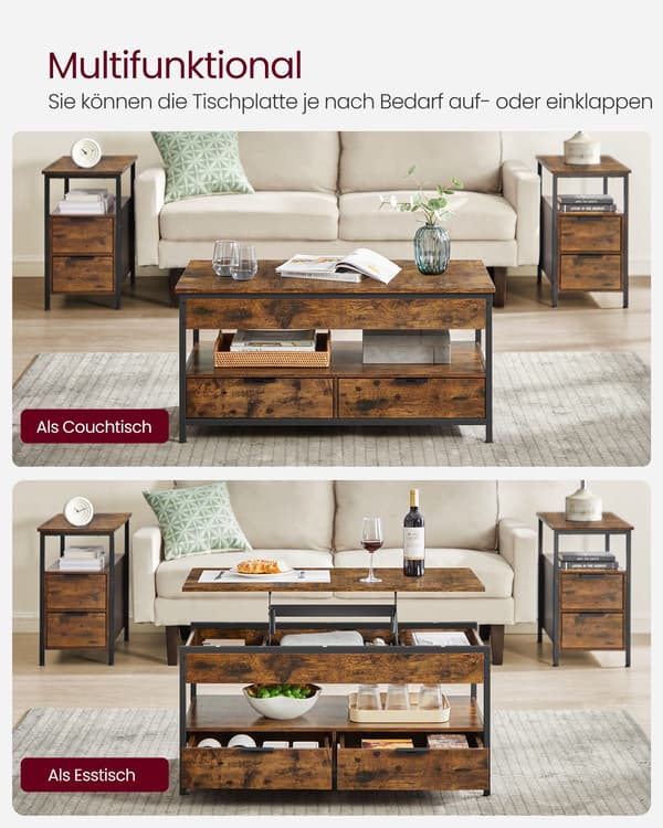 Sofabord 100x50x48 cm Brun Sort opbevaring