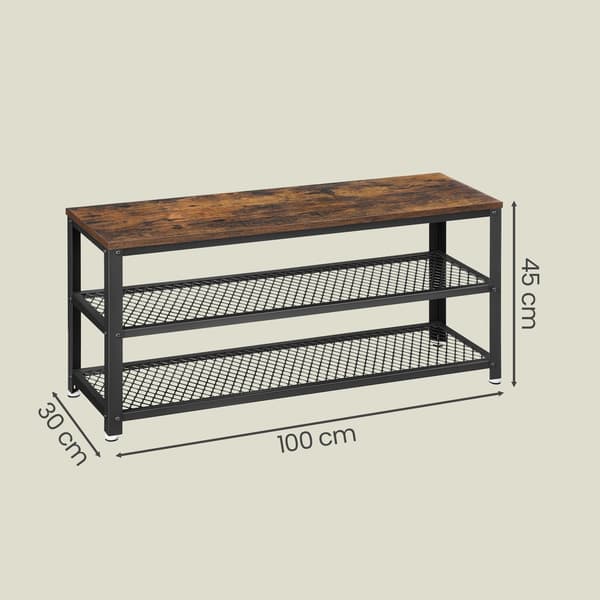 Sko bænk 100x30x45 cm brun-sort træ og stål