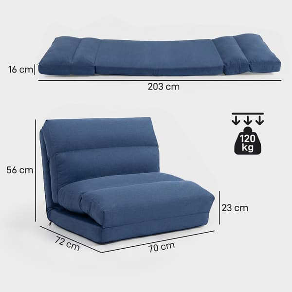 Gulvstol med sovefunktion 70x72x56 cm mørkeblå