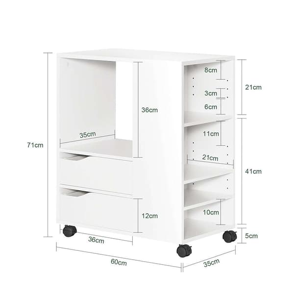 Printerstativ, FBT129-W, 60x35x71 cm, Hvid