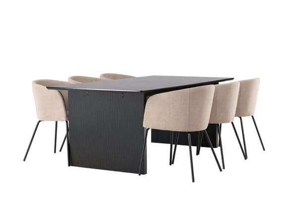 Spisebord og stol sæt 200x100 cm sort beige stof