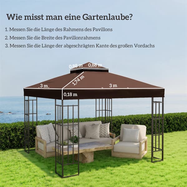Pavillon erstatningsdug, 300x300 cm, brun, polyester