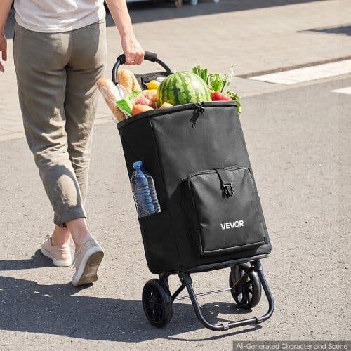Indkøbsvogn med hjul foldbar 58x35x15.5 cm sort