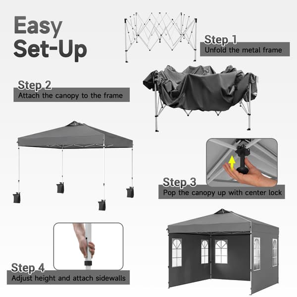 Pop-up pavillon højdejusterbar 300x300x259-279 cm grå