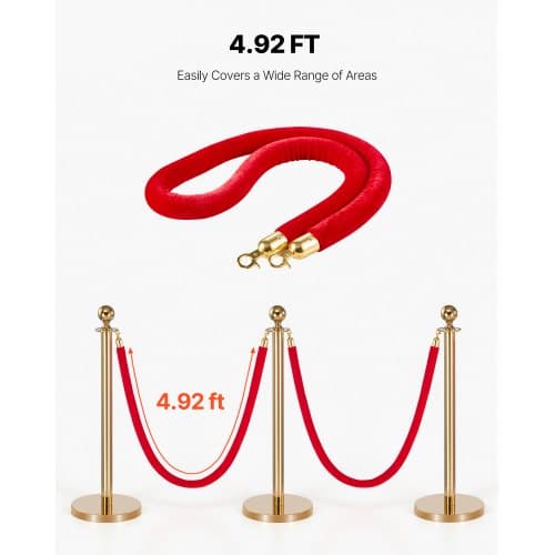 Avspärrningsrep set, 4 delar, 150 cm, röd, sammet