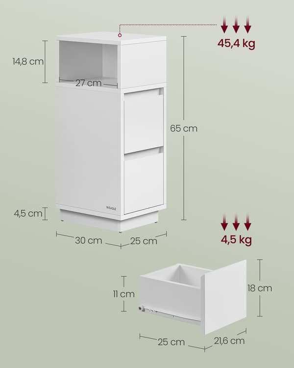 Sängbord, 25x30x65 cm, Vit