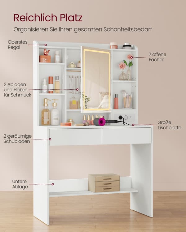 Sminkbord 40x90x145 cm Vit