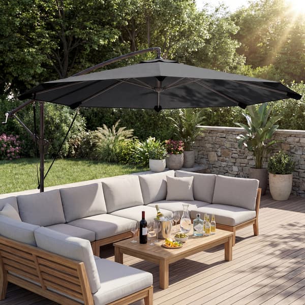 Konsolparasol 295x235 cm Mörkgrå metall