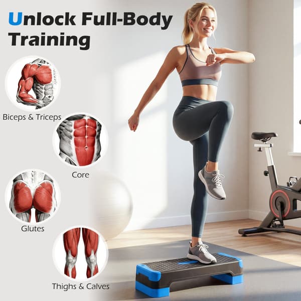 Aerobic Step Platform Sæt 3-i-1 27x11x4-7,5 in blå/sort