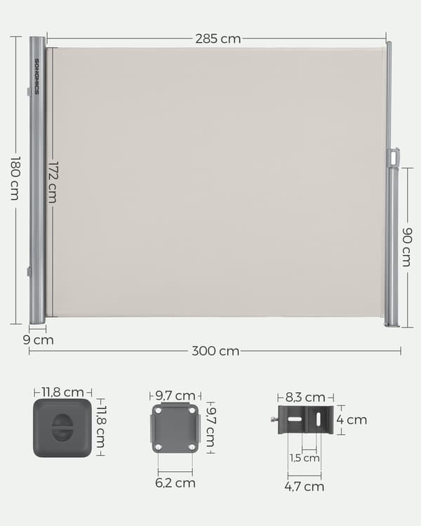 Side Markise, 180x300 cm, Beige