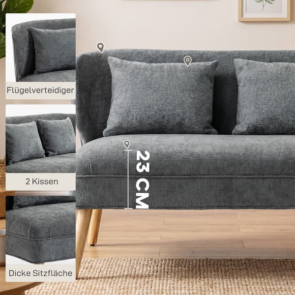 Soffa, 117x65x78,5 cm, Grå, Chenilleklädsel