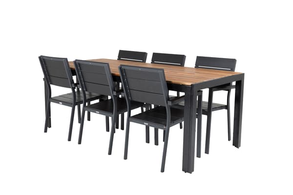 Spisebord og stole sæt 200x100 cm sort akacie