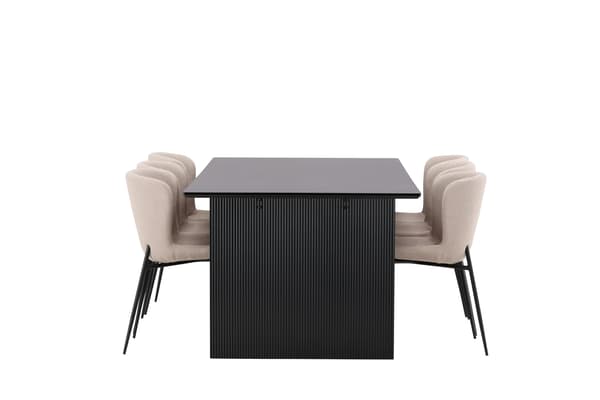 Spisebord og stol sæt Vail og Modesto sort og beige MDF og boucle