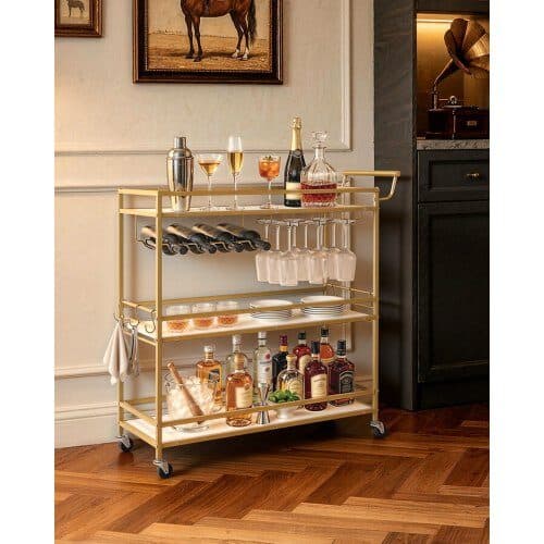 Barvagn 3 våningar 910x330x935 mm Guld/Vit