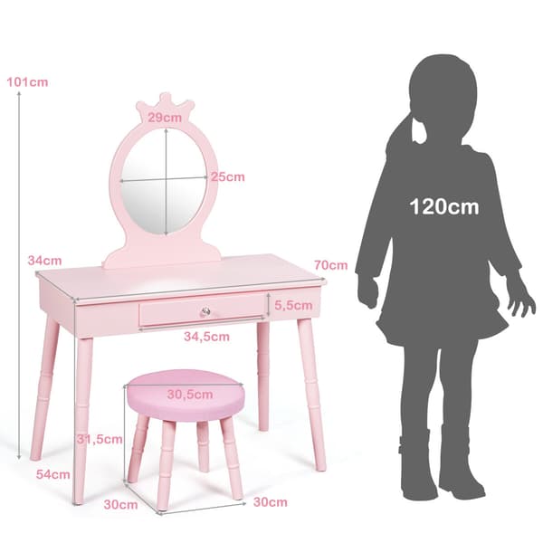 Børnekommode sæt med skammel 70x34x101 cm pink