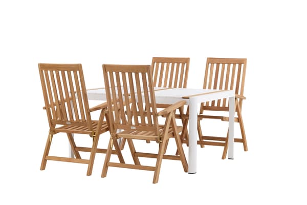 Spisebord og foldestole sæt 150x100 cm hvid teak