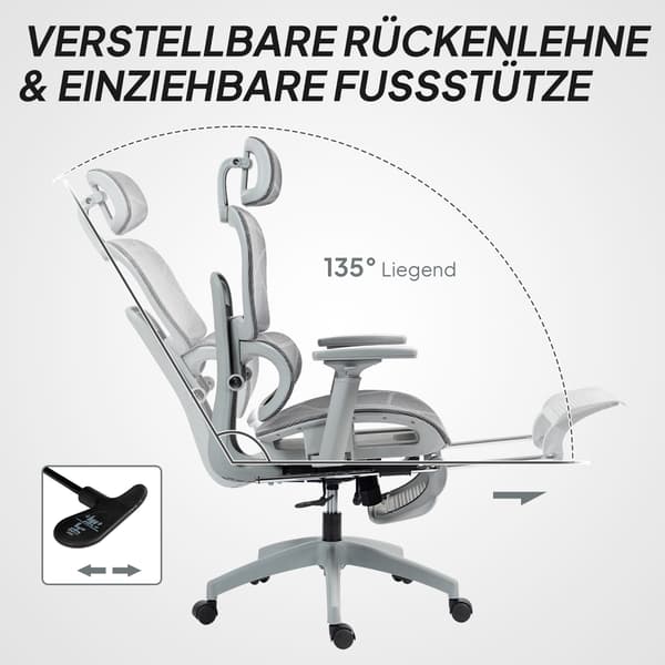 Kontorstol Ergonomisk Skrivebordsstol 66x64x114 cm Grå Mesh Stof