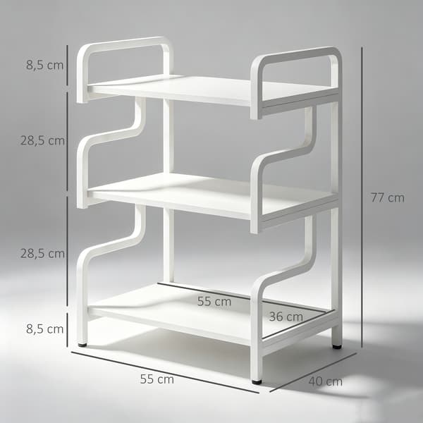 Printerstander med 3 hylder 55x40x77 cm hvid