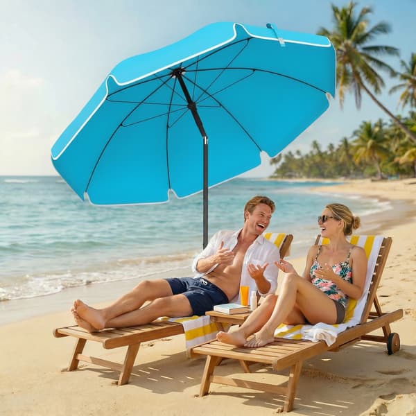Strandparasol 150x185 cm Blå foldbar justerbar