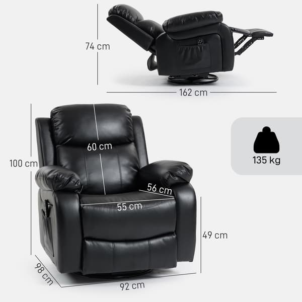 Massagestol, 92x98x100 cm, Sort, Kunstlæder