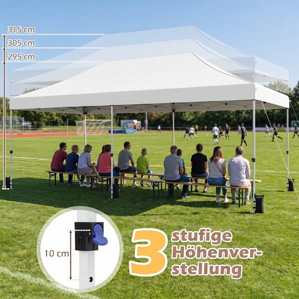 Sammenklappelig pavillon med 4 sidepaneler 3x6 m justerbar højde beige