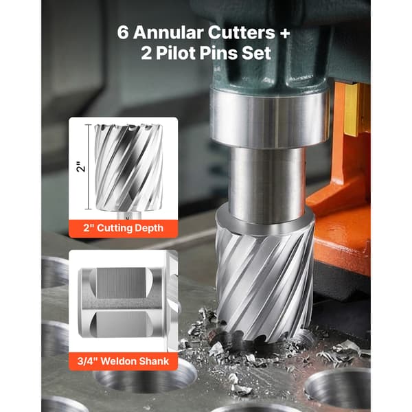 Annular Cutter Sæt 8 Dele 50,8 mm Skæredybde 22,22x50,8 mm HSS