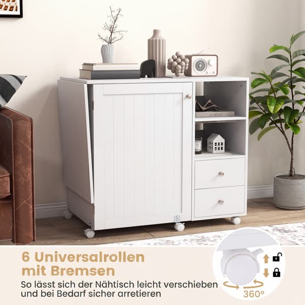 Sybord med hjul, foldbart 146x50x78 cm hvid
