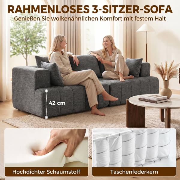 3-istuttava sohva 248x104x87 cm harmaa