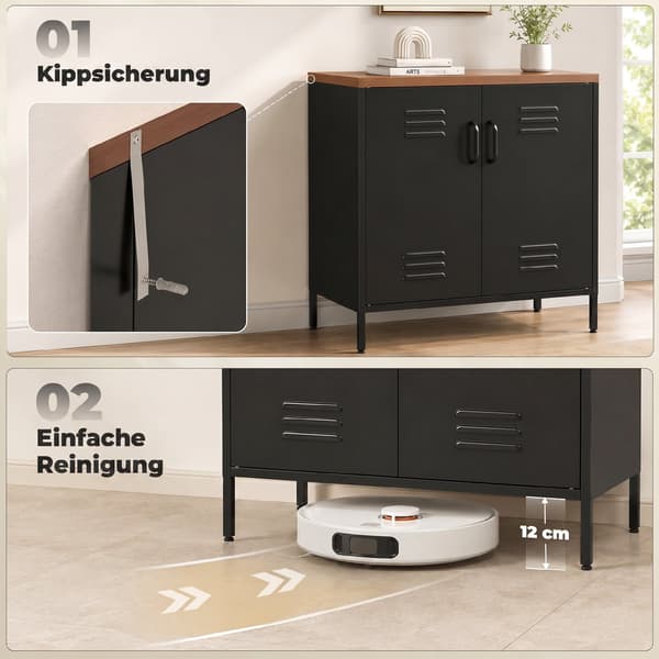 Metalsideboard 80x40x80 cm sort/brun træstruktur