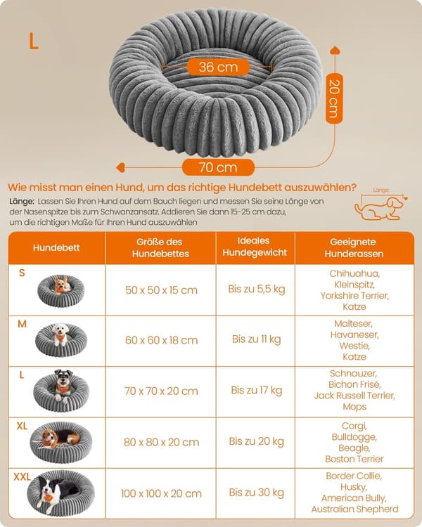 Hundeseng 70 cm diameter vaskbar duegrå