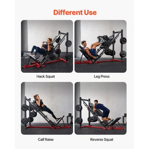 Leg Press Hack Squat Maskine, 2154x1474x1230 mm, Sort, Justerbar Stål