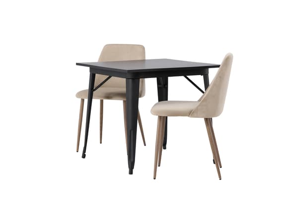 Spisebord og stole sæt Tempe 80x80 cm sort brun stof