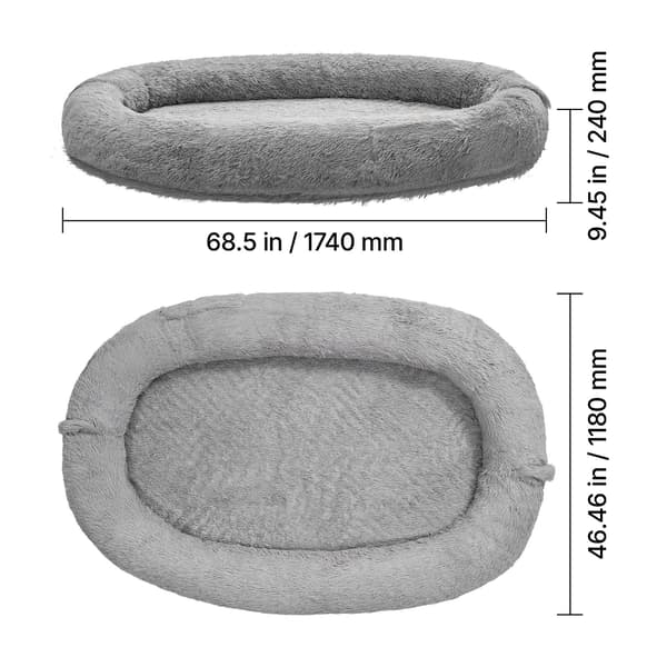 Hundbädd för människa, 174x118x24 cm, mörkgrå, memory foam