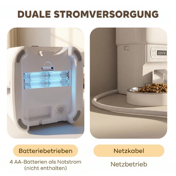 Automatisk kattefodrer med timer 2 rustfri stålfade 33x30,5x30 cm hvid