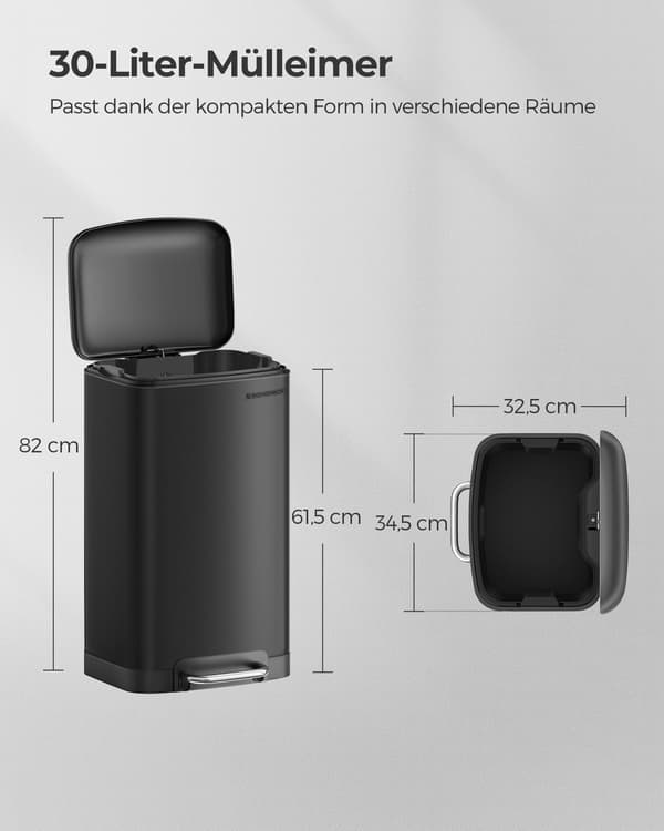Affaldsspand, 34.5x32.5x61.5 cm, Sort