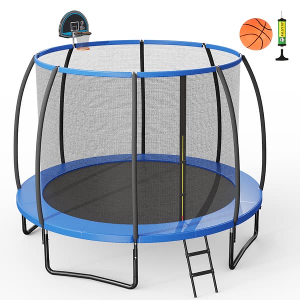 Trampolin med basketballkurv 8x8x8 ft blå/sort