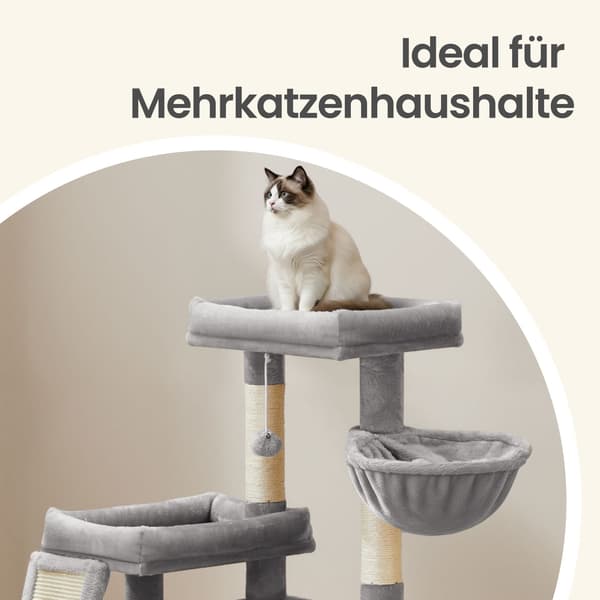 Kattklorestativ med hule, rampe og kurv, 2 store plattformer