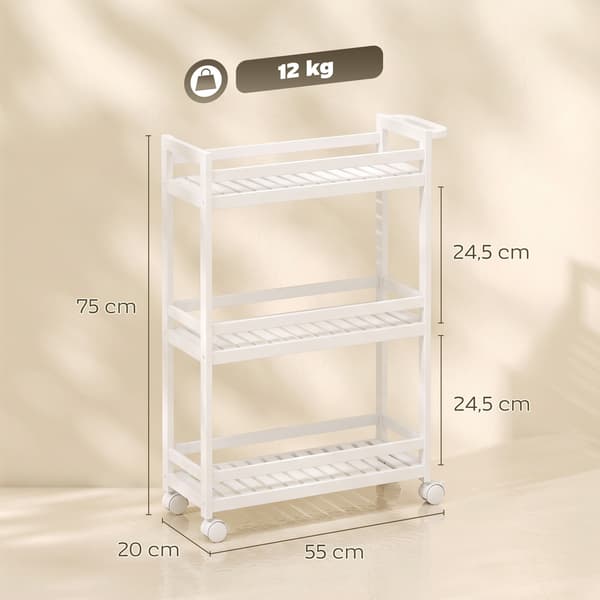 Tarjoilukärry 3 tasoa 55x20x75 cm Valkoinen bambu