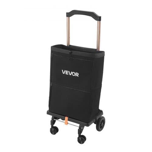 Indkøbsvogn med 4 hjul, foldbar, 39x20x52 cm, sort