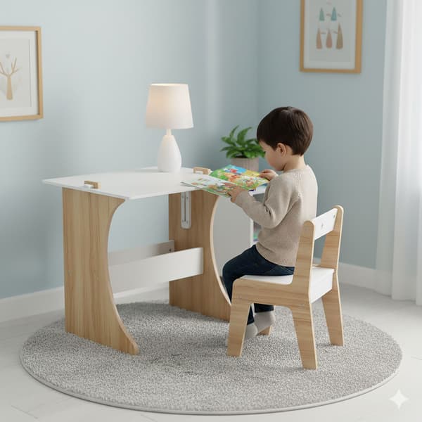 Barnbord och stolsset, 56x60x50 cm, vit, MDF, Kodustaar