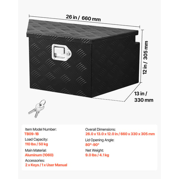 Trailertrækboks, 66x33x30.5 cm, Sort, Opbevaring i aluminium