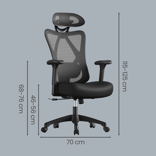 Kontorstol, 70x70x115 cm, Sort, Justerbar